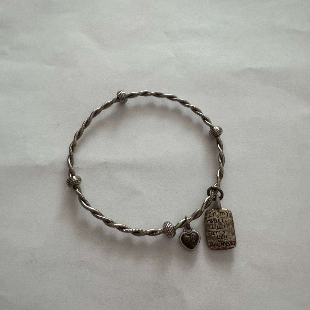 Brighton  Silver Colored Twisted bangle bracelet always heart
